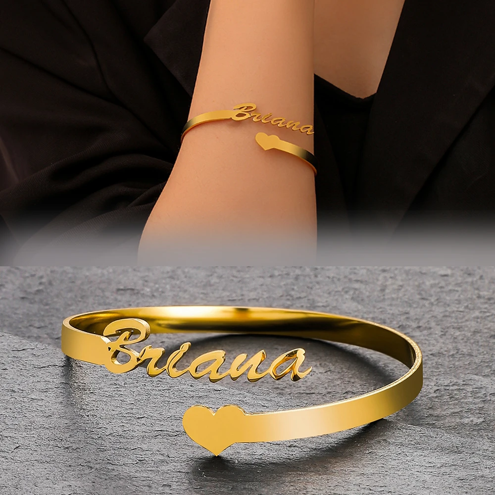 

New Stainless Steel Customized Bangle Jewelry Personalized Nameplate Letter Love Heart Bracelet For Women Girl Wedding Jewelry