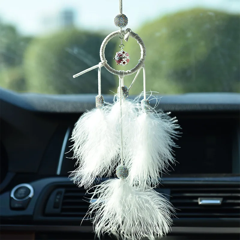 

Car Decoration Pendant Feather Water Bell Auto Rearview Mirror Hanging Ornament Interior Bling Pink Accessories for Girls Gifts