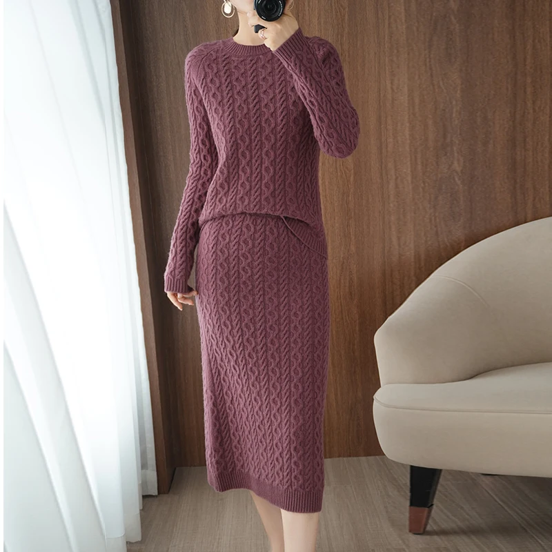 adishree woman winter 100% Cashmere sweaters autumn Pullovers Women's Sets knitted High Quality Warm Female Dresses tops