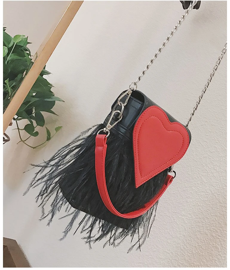 Модная кожаная вечерняя дамская сумочка в форме сердца с перьями сумка на плечо