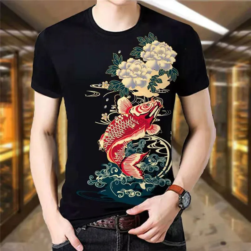 

Men's Plus Print Casual 2020 Summer Ice Silk Round Neck T-Shirt Chinese Style Men's Short-Sleeved T-Shirt Fashion All-Match Soft