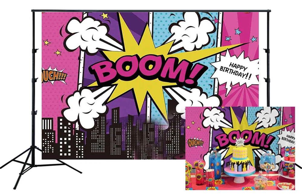 Супергерой ночь супер город фон бум девочка детский душ День Рождения Декор