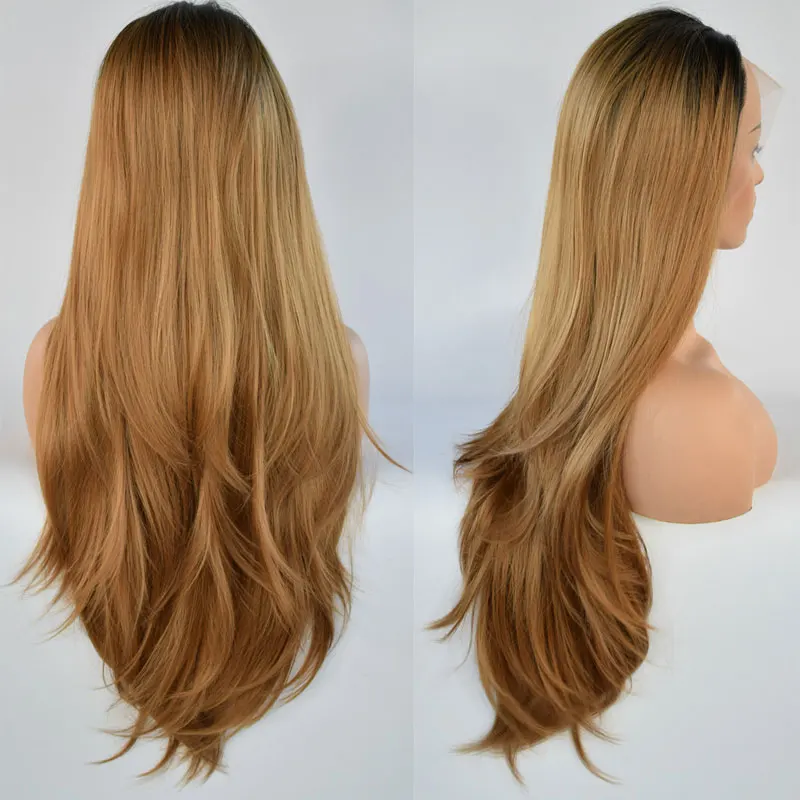 Черный корень Омбре блонд натуральный прямой синтетический кружевной передний