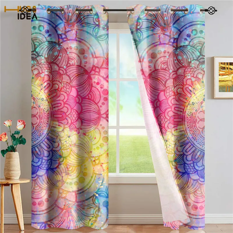 

Living Room Sunblind Bedroom Blackout Curtains Colorful Boho Mandala Flower Pattern Window Curtains for Kids Adults Home Decor
