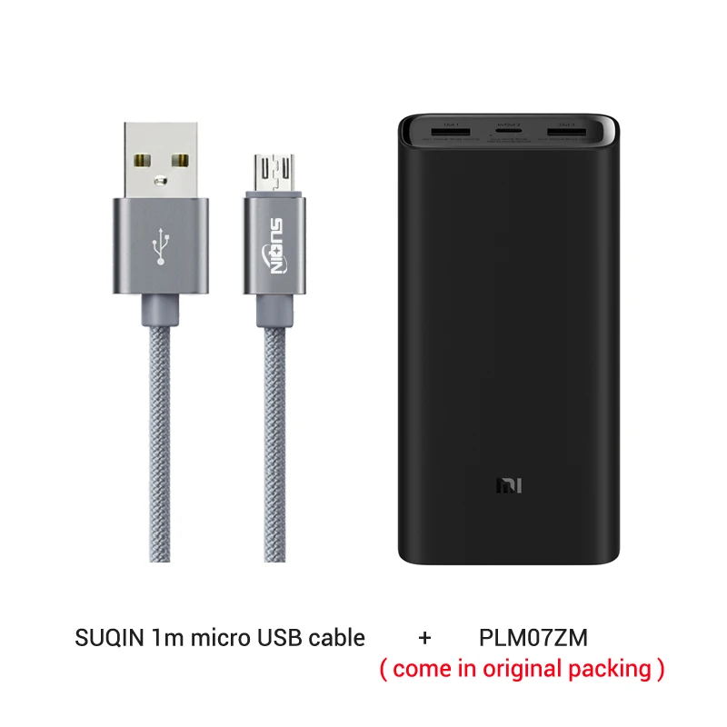 Из России- 20000 мАч Xiaomi Power Bank 3 Mi Power Bank Pro PLM07ZM с тройным выходом USB USB-C 45 Вт Двусторонняя Быстрая зарядка - Цвет: and microUSB cable