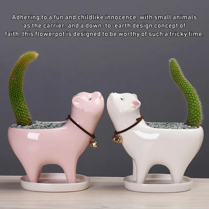 

Ceramic Flowerpot Creative Lovely Cat Tail Succulent Cactus Vase Plant Pot Succulent Garden Pots Home Decoration Ornament Gifts
