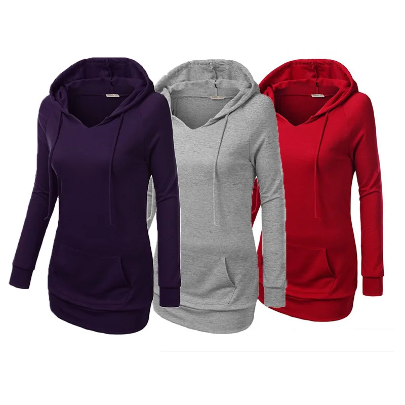 

Fashion Women's Hooded Sweatshirts Autumn & Winter Gray Simple Slim Lady Color Matching Streetwear Hip-hop Pocket Top Pullover