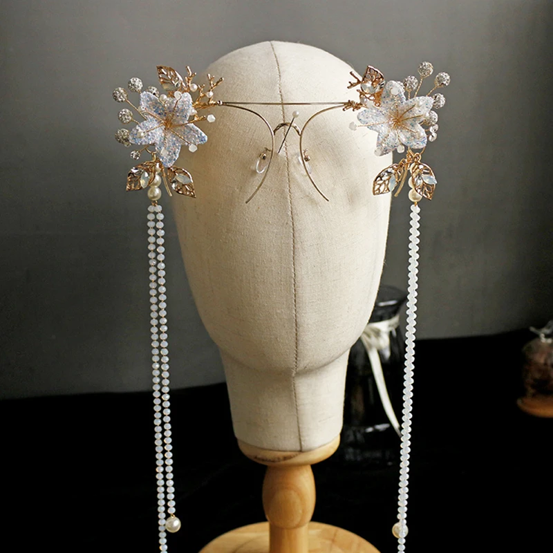 

Exaggerate Resin Tassel Mask Bride Glasses Joyas Flower Ornaments Wedding Dress Accessories Eye Mask Masquerade Party Jewelry