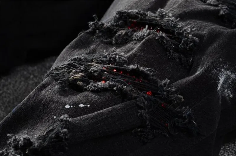 

MORUANCLE Men Fashion Hi Street Destroyed Jeans Pants With Holes Designer Painted Ripped Denim Trousers Streetwear Size 28-40