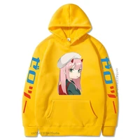 anime darling in the franxx zero two print hoodie long sleeve unisex kawaii cosplay tops premium cotton hooded pullover