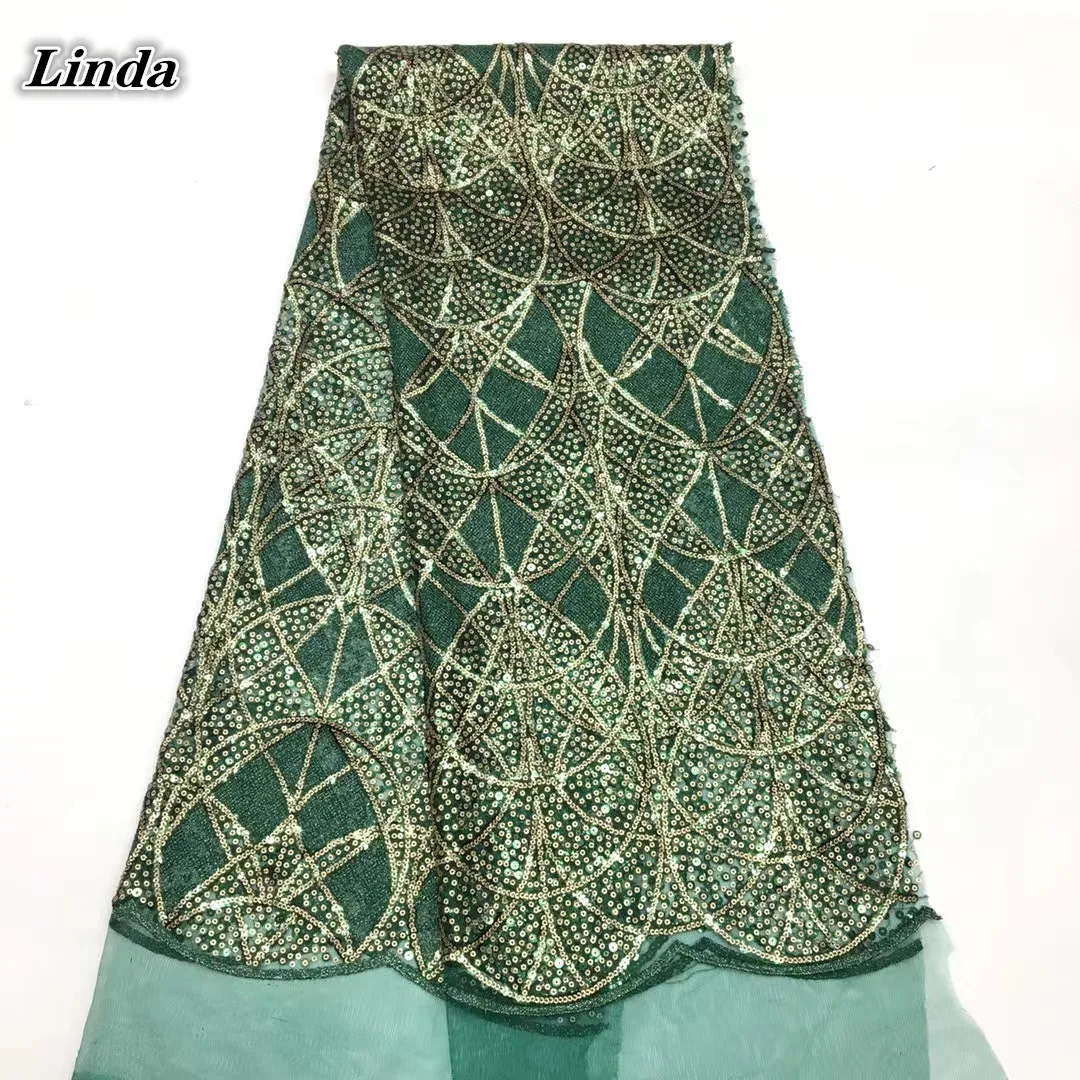 

Linda African Sequins Lace Fabric New Arrival Nigerian Tulle Mesh Lace Fabric For Wedding Sequins Lace Fabrics with Party