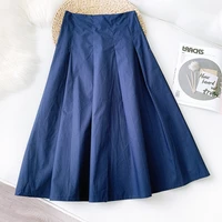 womens skirt blue black pleated cotton midi skirts knee length korean long women fashion summer 2020 vintage skirt clothes