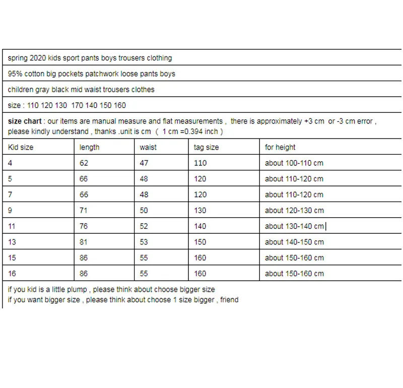 

Fashion 2020 Boys Spring Pants Clothes Kids Big Pockets Patchwork Loose Pant Baby Big Boys Trouser Clothing Children Pant 6 8 10