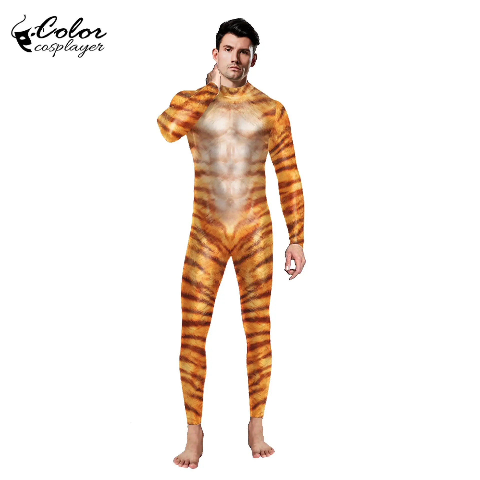 

Модные карнавальные костюмы с животными для вечевечерние тигр мужской косплей боди Zentai Catsuit Мышцы 3D цифровой принт комбинезоны