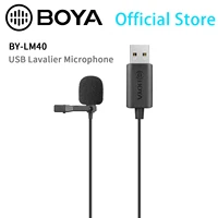 boya by lm40 usb lavalier microphone 4m cable plug and play microphone for vlogging live streaming mobile jounalism etc