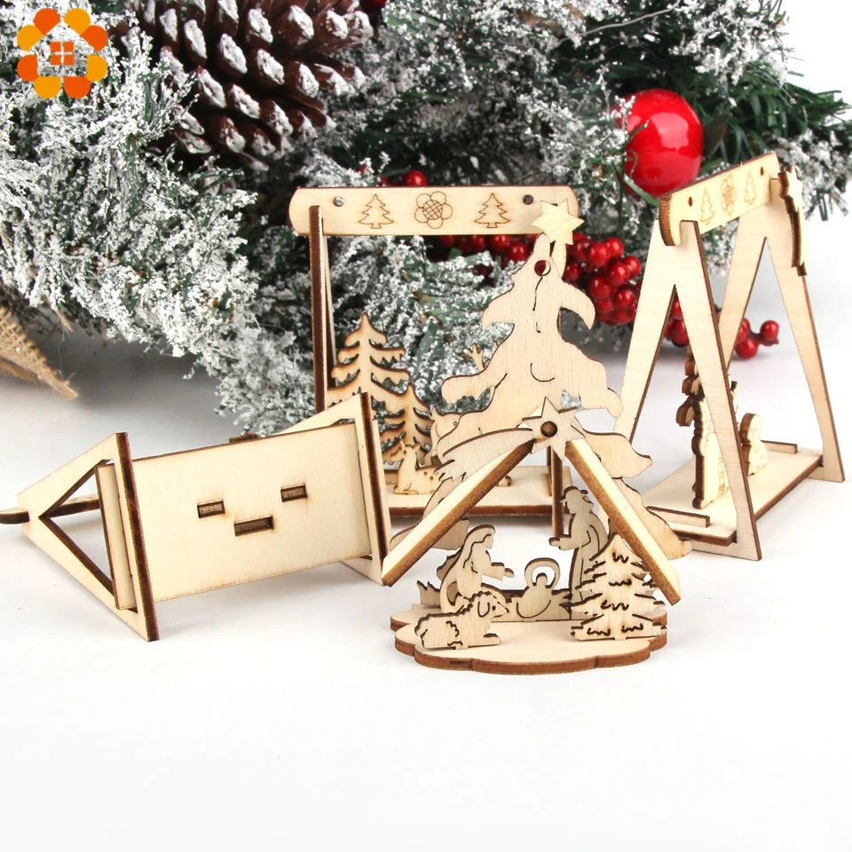2pcslot diy creative small hollow christmas wooden ornaments for home christmas party ornament decorations kids gift supplies free global shipping