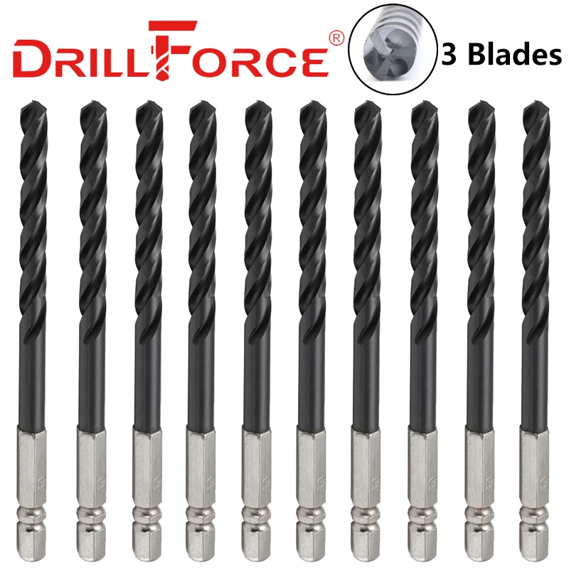 10PCS 3mm-6.5mm M35 HSSCO Cobalt TiAlN Drill Bits 3 Flutes Twist Bit For Stainless Steel Quick Change(3/3.2/4/4.2/4.5/5/6/6.5mm)