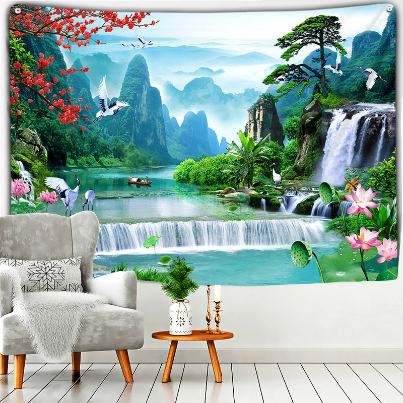 

Landscape Tapestry Beautiful Natural Forest Waterfall Printed Large Sea Hippie Wall Bohemian Hippie Bohemian Yoga Mattress