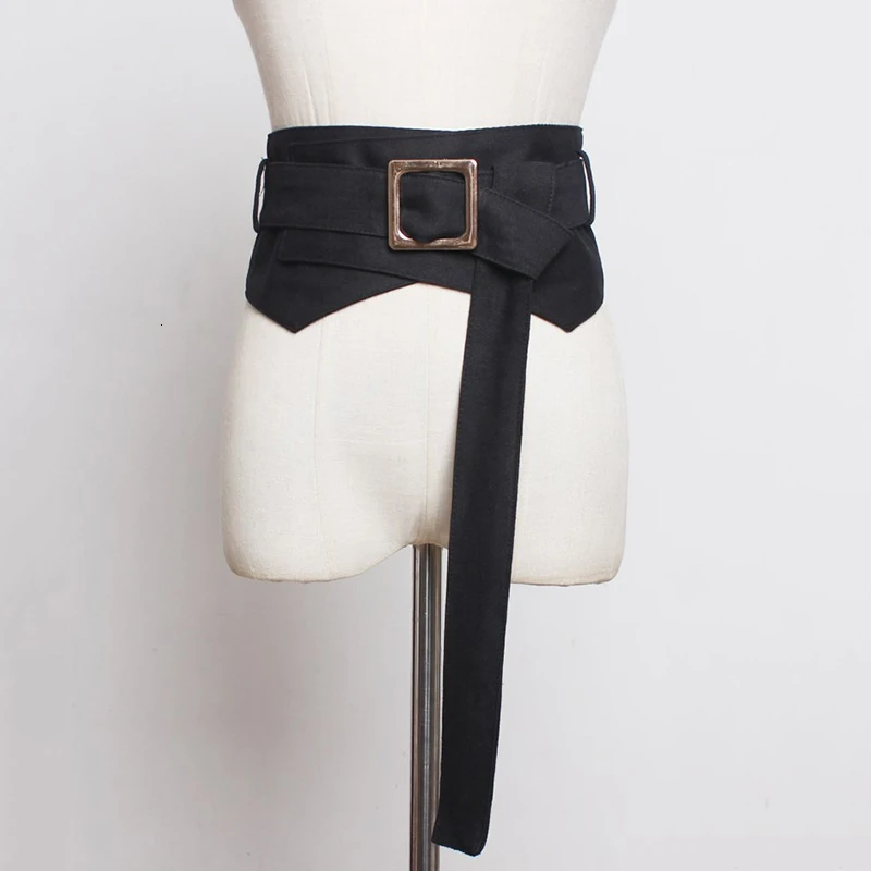 

SeeBeautiful New Fashion 2020 Autumn Winter Metal Square Buckle Long Girdle Belt Irregular Wide Waist Seal Woman Tide Q018