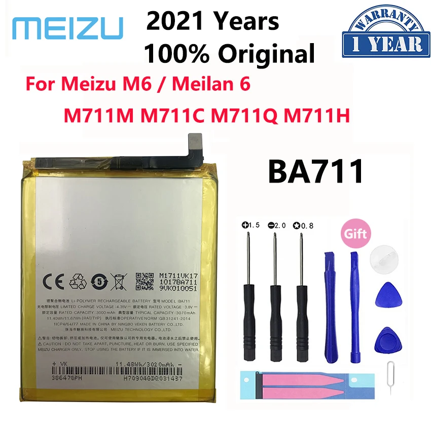 

100% Original 3070mAh BA711 Battery For Meizu M6 Meilan 6 M711M M711C M711Q M711H Mobile Phone Batteries Bateria