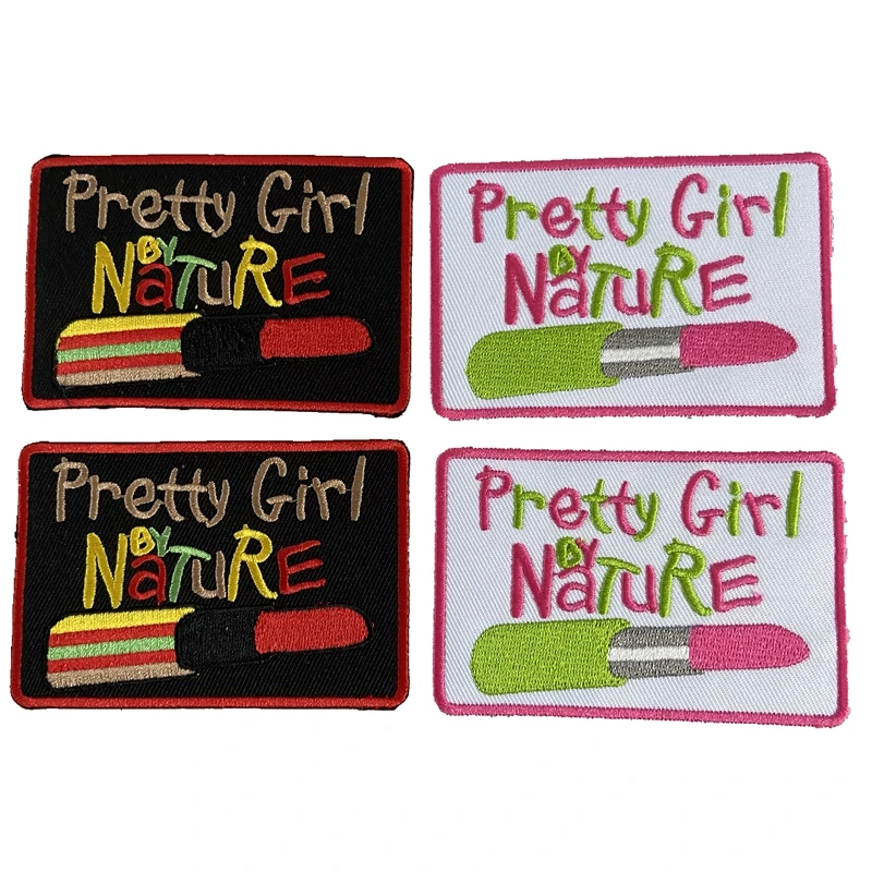 

2023 New Custom 3.5" Pretty Girl By Nature Embroidered Patches Iron On Letters Appliques for Jeans Hats