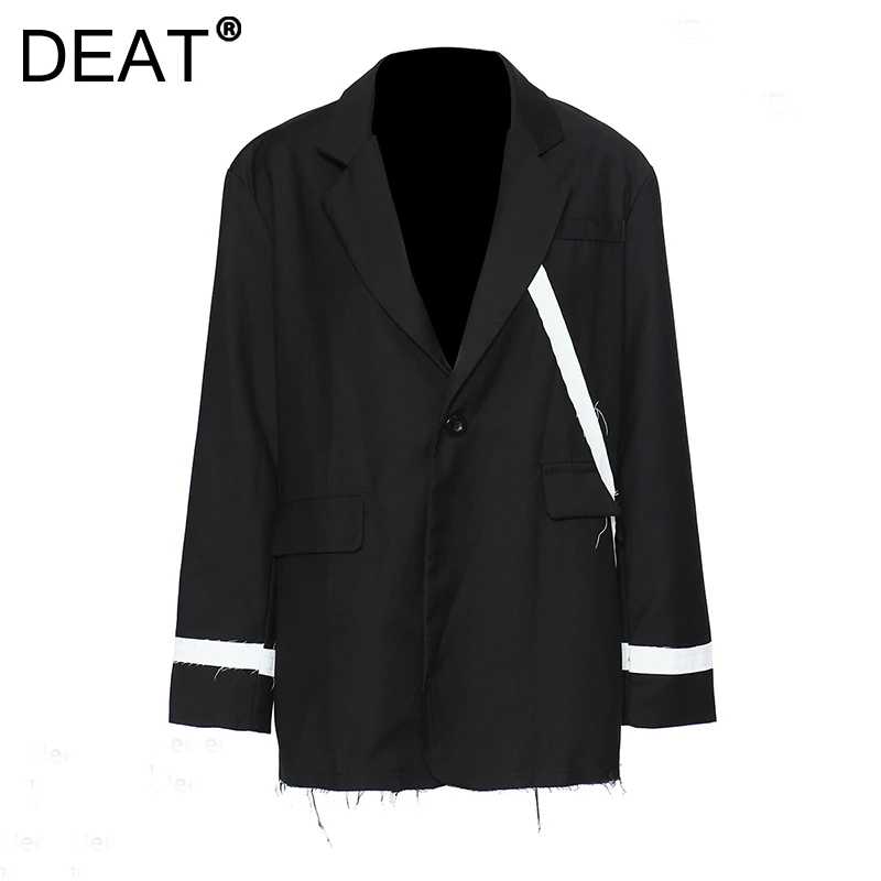 

DEAT 2021 New Spring And Autumn Fashion Casual Lomg Sleeve Loose Notched White Stitching Irregular Blazer Coat Women SL471