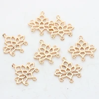 copper metal real plated hollow flower lotus charms connector 2pcslot for diy jewelry findings making accessories