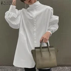 Блузка ZANZEA женская с пуговицами, Модная элегантная повседневная туника с длинным рукавом, Свободный Топ для работы, Однотонная рубашка