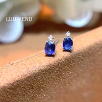 luowend real 18k solid white gold stud earrings female sapphire diamond earring engagement gift party jewelry design
