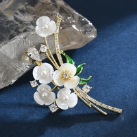 new shell zircon bouquet plum bossom brooches for women elegant pearl flower clothing accessories pin wedding corsage jewelry