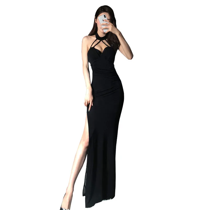 

Sexy nightclub women's 2019 new mesh perspective slim sauna technician bar KTV ladies work clothes party dress black