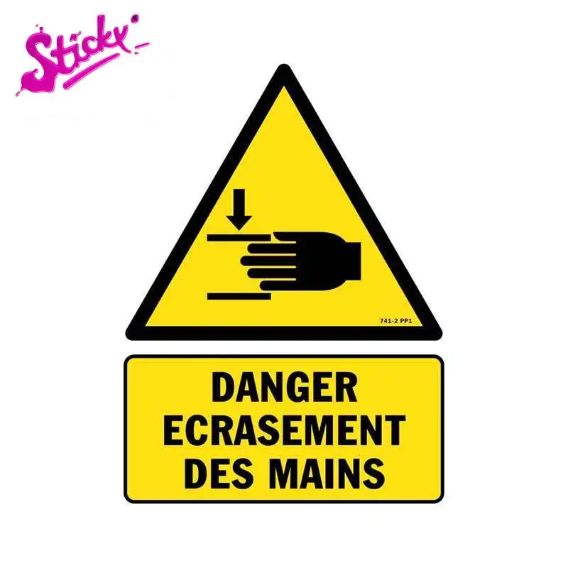 

STICKY 2PCS Danger Ecrasement Des Mains Warning Plaques & Signs Car Sticker Decal Decor Waterproof Motorcycle PVC Vinyl