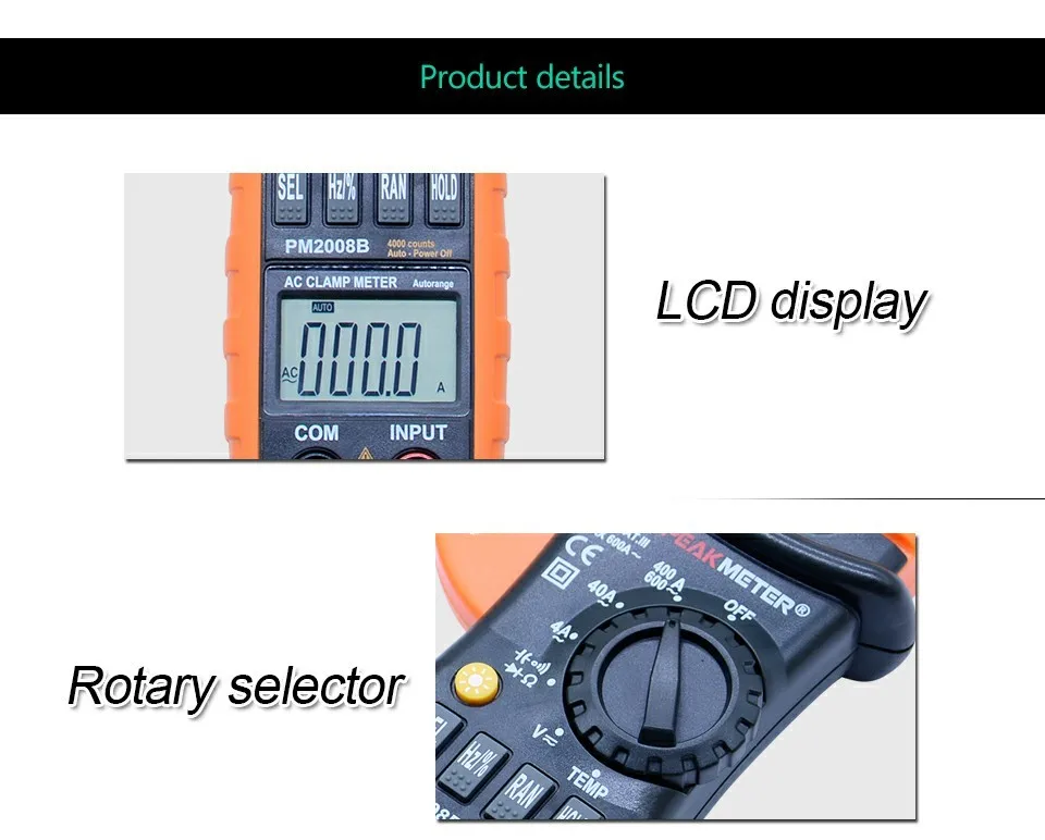 PEAKMETER PM2008B Профессиональный автоматический цифровой ac Амперметр зажим metro равный 4000 отсчетов