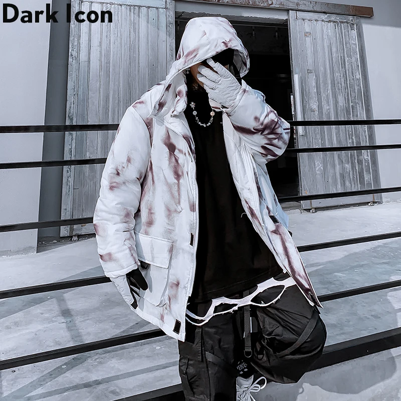 Темные иконы мужские парки с галстуком Длинные дизайнерские пальто хлопковой