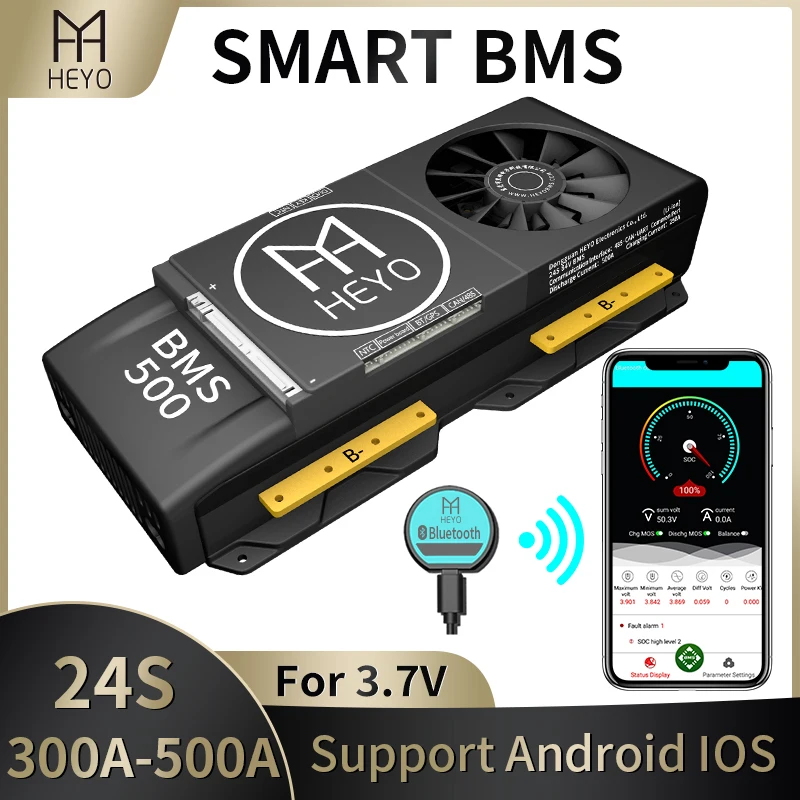 

Li-ion Smart bms 24S rated 3.7V bluetooth 84V Lithium battery charge short-circuit protection PCB 40A 60A 100A UART RS485 CAN