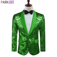 shiny green sequins suit jacket men shawl collar one button glitter tuxedo blazers mens party prom nightclub costume homme 2xl