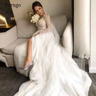 Платье Свадебное ТРАПЕЦИЕВИДНОЕ блестящее с длинным рукавом и жемчужинами