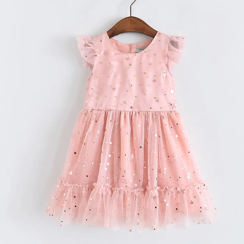 Платья для девочек весна 2020 новая детская одежда милое Сетчатое плиссированное