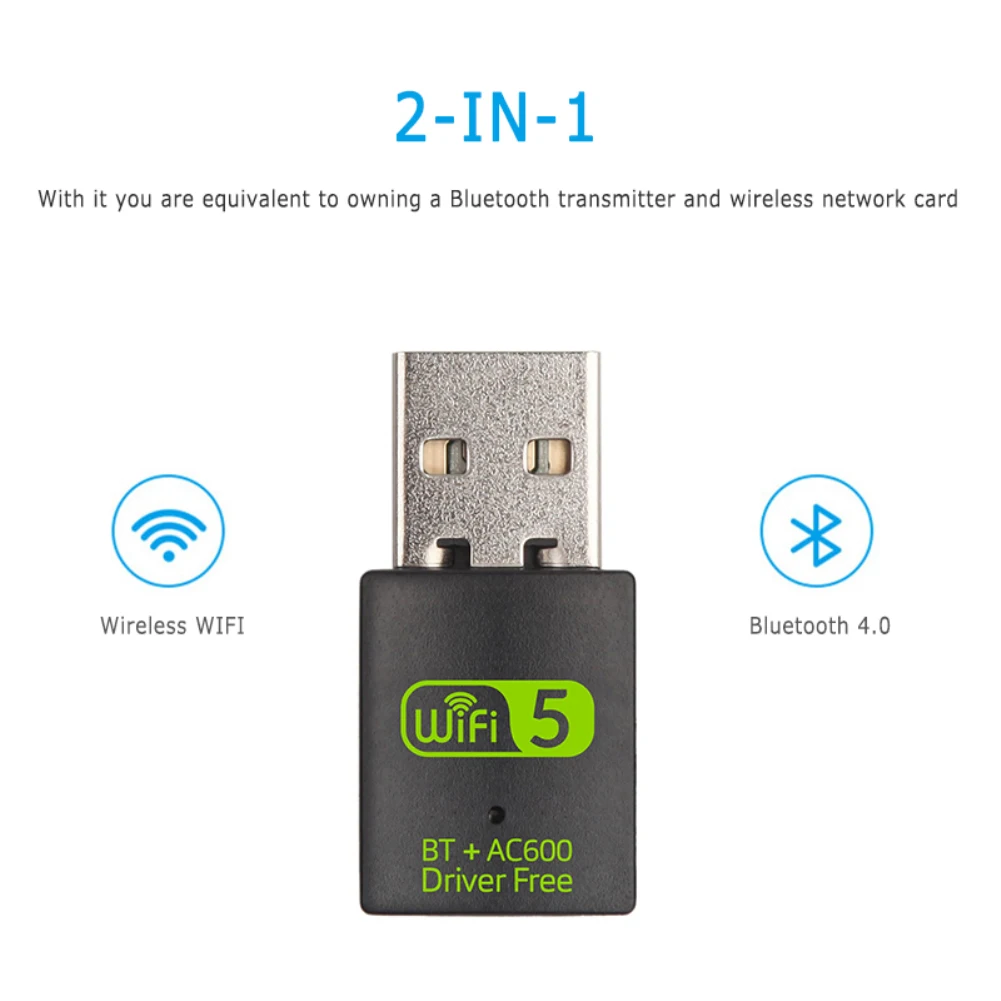 

USB WiFi Bluetooth Adapter 600Mbps Dual Band 2.4/5Ghz Wireless External Receiver Mini WiFi Dongle For PC/Laptop/Desktop
