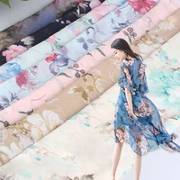 150100cm chiffon fabric floral print fabrics butterfly pattern fashion polyester meterial dress calculated by the meter