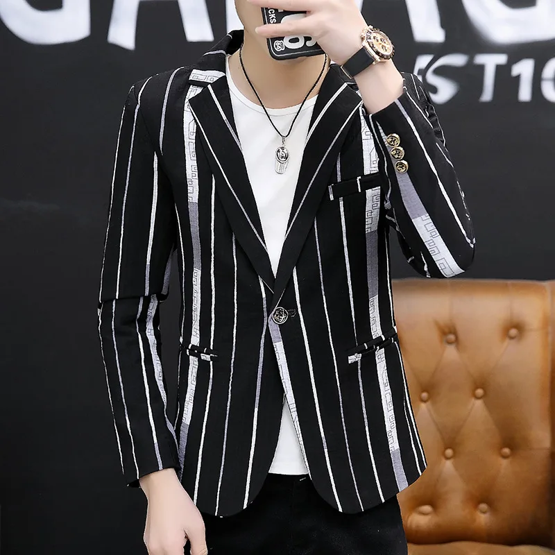 

Men's 2020 spring new small vertical stripes blazers young fashion Slim blazers
