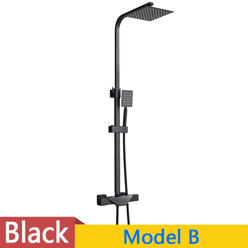 shower faucet B Black Thermostatic Bathroom Shower Faucet Set Rainfall 8 inch Shower Head High Quality Shower Crane Brass tub spout Mixer Taps - Цвет: shower faucet B