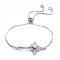 hot sale rainbow european and american style bracelet cross and scepter inlaid zircon gold plated bracelet wholesale