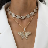 european american jewelry retro shiny cuban buckle butterfly necklace elegant micro inlaid twist set necklace for women