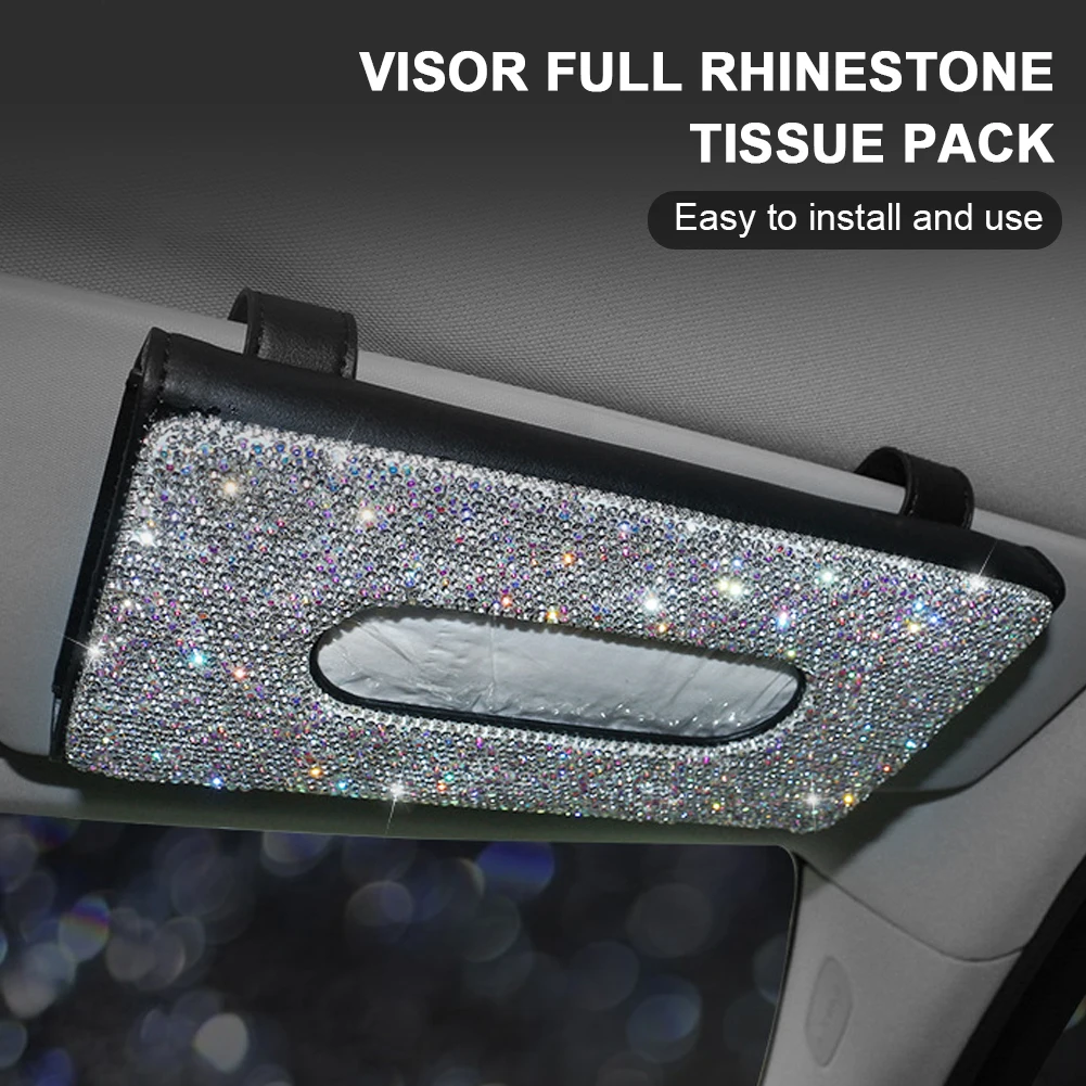 

Car tissue holder sun visor tissue box mask box holder shiny crystal car napkin holder interior decoration auto accessories