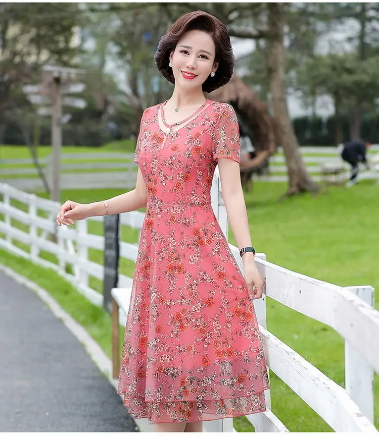 

2021 fashion new spring and summer dress western style short-sleeved net yarn temperament rest loose women's dress