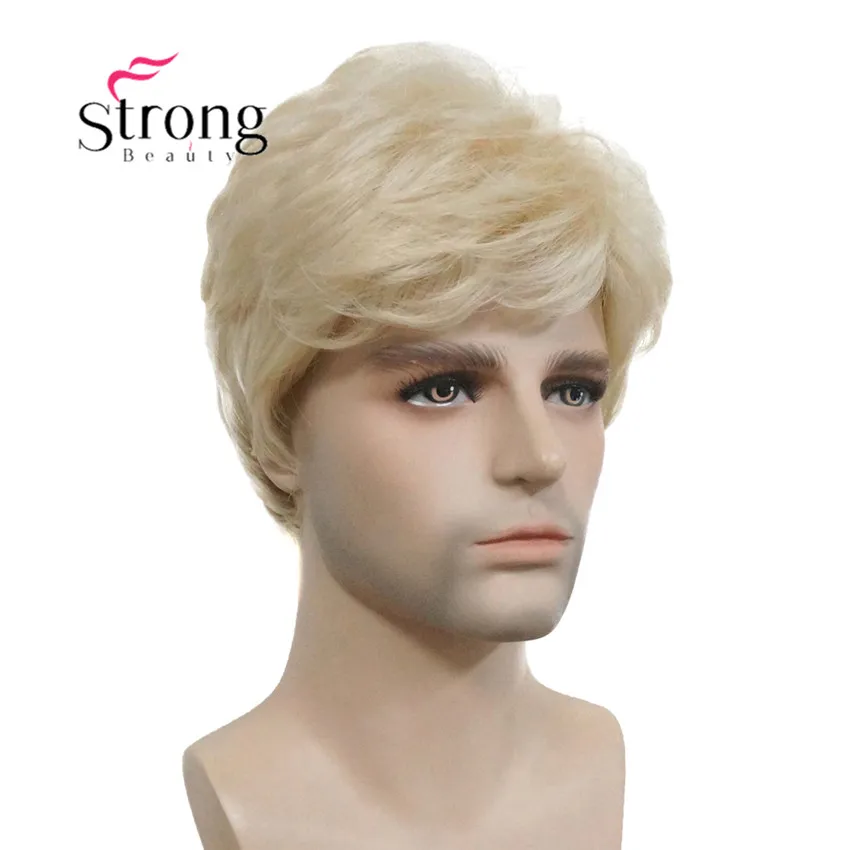 StrongBeauty темно-коричневый парик мужские короткие синтетические волосы парики выбор цвета - Цвет: 613 light blonde