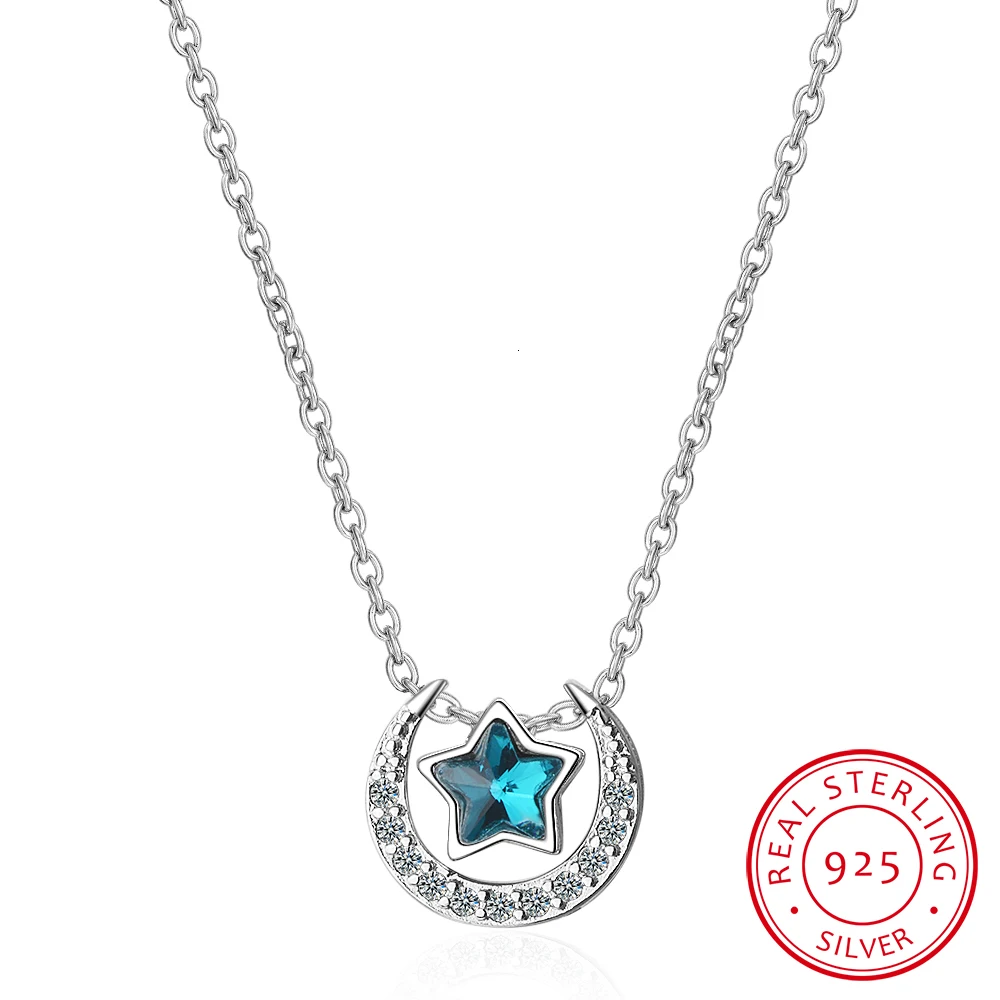 Ожерелье из серебра 925 пробы кулоны и ожерелья со звездой луной цепочка чистого