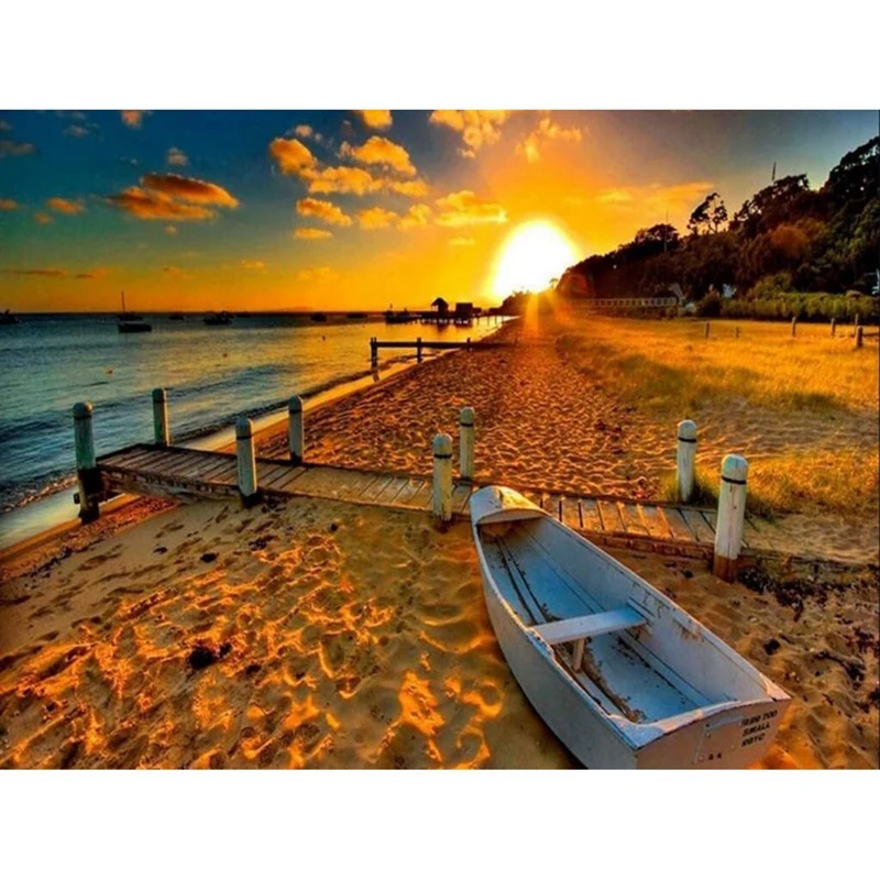 2 набора Алмазная картина по номеру набор полная вышивка-лодка и паром на закате