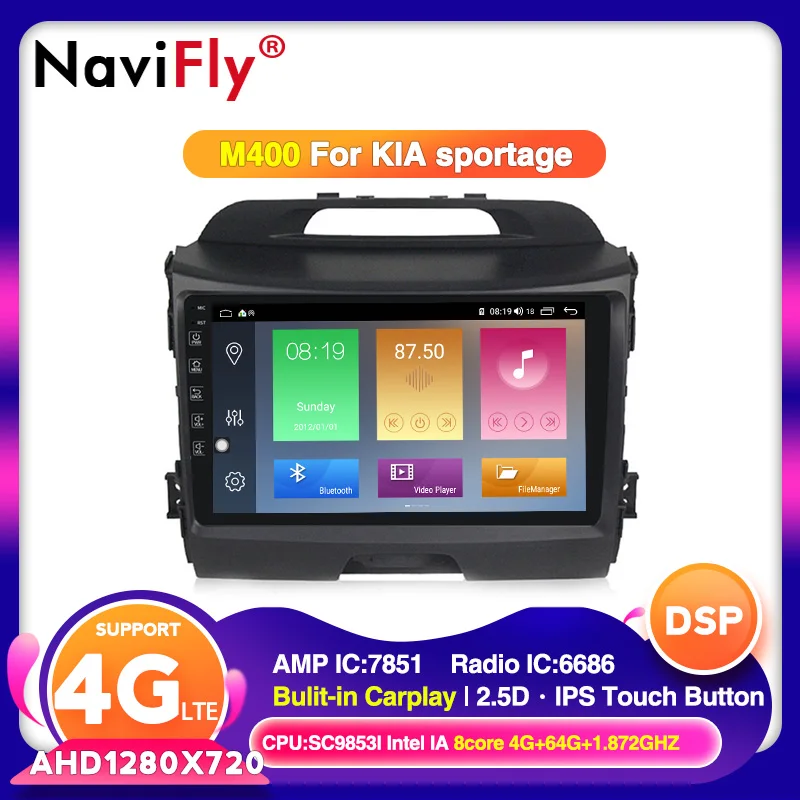 NaviFly Android 10 0 4G + 64G DSP Carplay IPS для KIA Sportage 3 2010 2011 2016 Автомобиль Радио мультимедийный